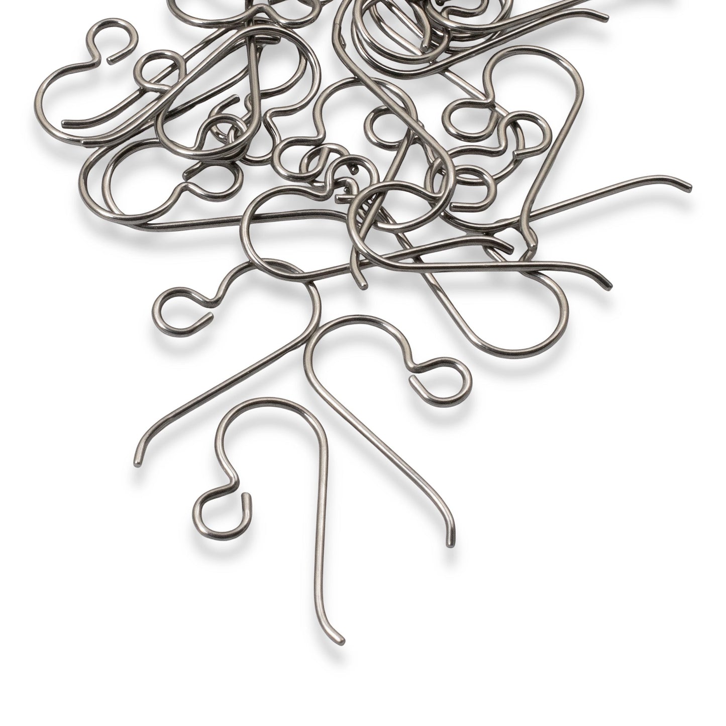 Hackberry Creek 50-pack of hypoallergenic titanium ear wires, 10mm x 21mm, 20-gauge, steel gray finish, for sensitive ears.