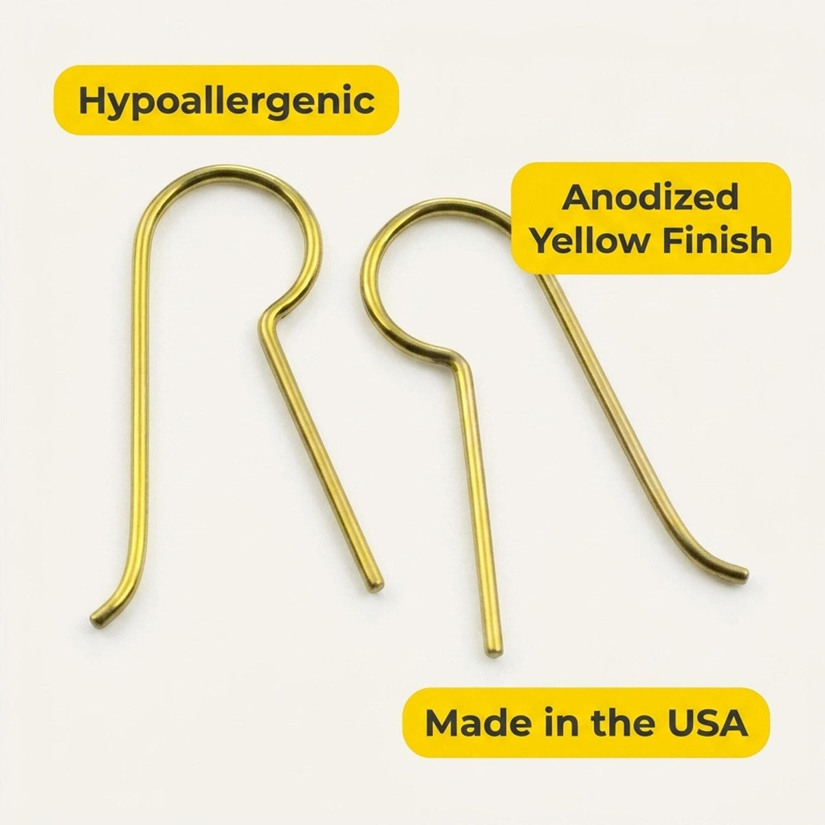 Hackberry Creek yellow niobium earring hooks with hypoallergenic anodized finish for sensitive ears