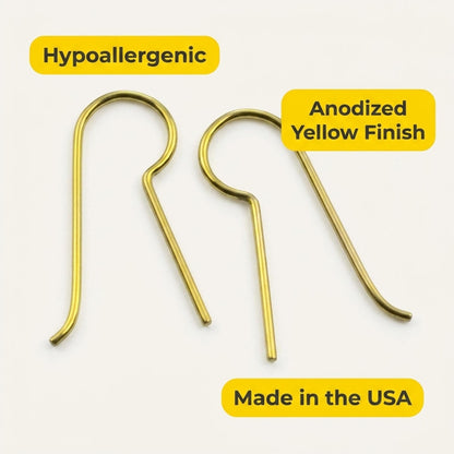 Hackberry Creek yellow niobium earring hooks with hypoallergenic anodized finish for sensitive ears