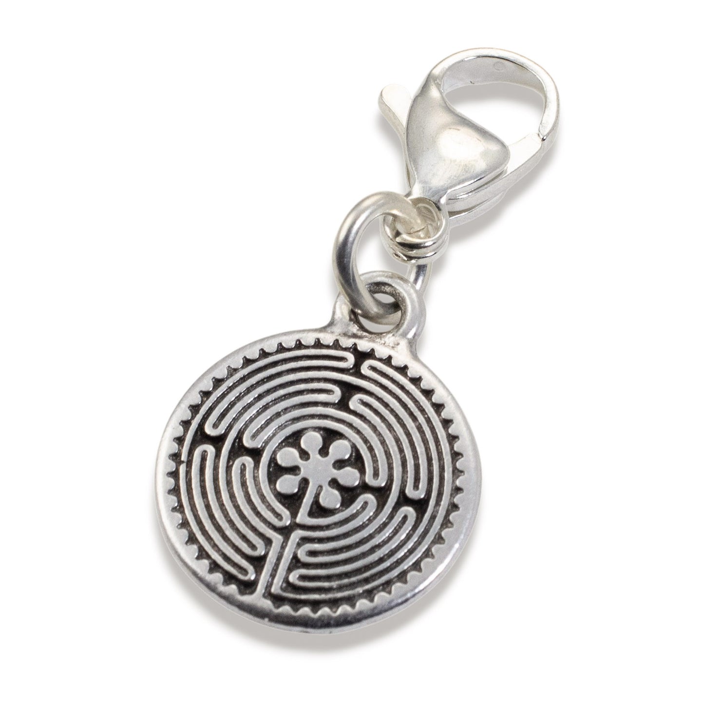 Silver Labyrinth Charm: Spiritual Jewelry for Bracelets Necklaces Christian Faith Meditation Symbol Clip-On Dangle