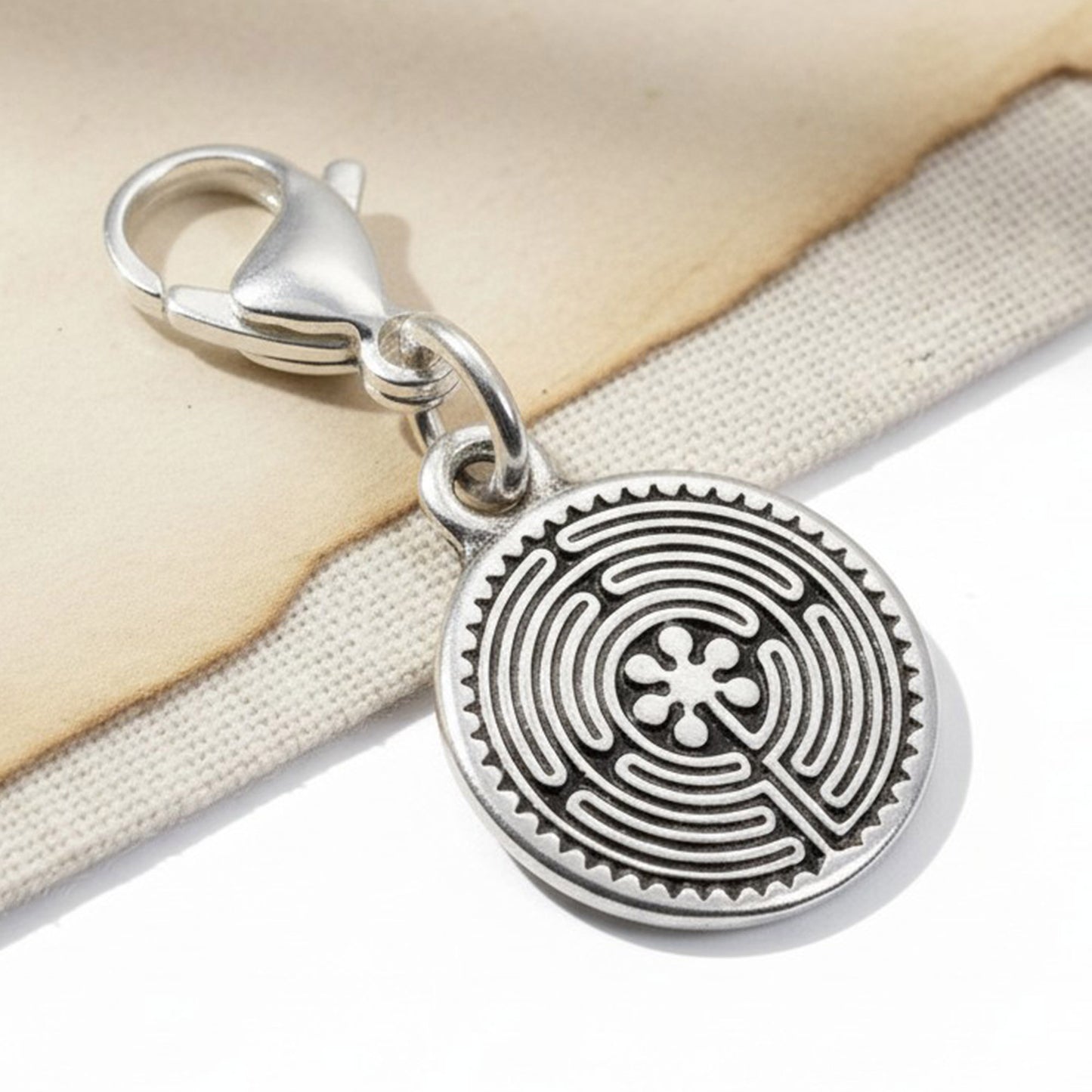 Silver Labyrinth Charm: Spiritual Jewelry for Bracelets Necklaces Christian Faith Meditation Symbol Clip-On Dangle