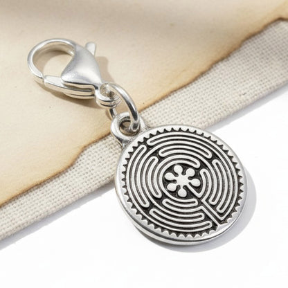 Silver Labyrinth Charm: Spiritual Jewelry for Bracelets Necklaces Christian Faith Meditation Symbol Clip-On Dangle