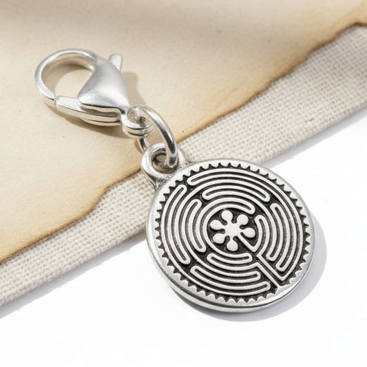 Silver Labyrinth Charm: Spiritual Jewelry for Bracelets Necklaces Christian Faith Meditation Symbol Clip-On Dangle