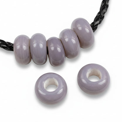 Gray Lilac Rondelle Lampwork Beads: Indonesian Glass Large Hole 10mm Euro Style 10 Pack