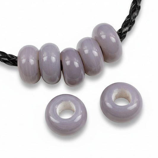 Gray Lilac Rondelle Lampwork Beads: Indonesian Glass Large Hole 10mm Euro Style 10 Pack