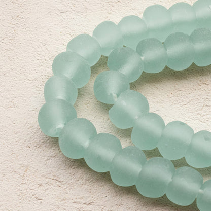 Light Green Recycled Glass Beads, Sea Glass Style Round Rustic, Indonesian Eco Friendly, 8mm Round Beads, 50/Pcs