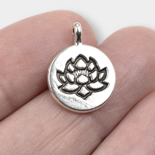 Lotus Flower Pendants 6-Pack Silver Metal Mindfulness Yoga Spiritual Supplies
