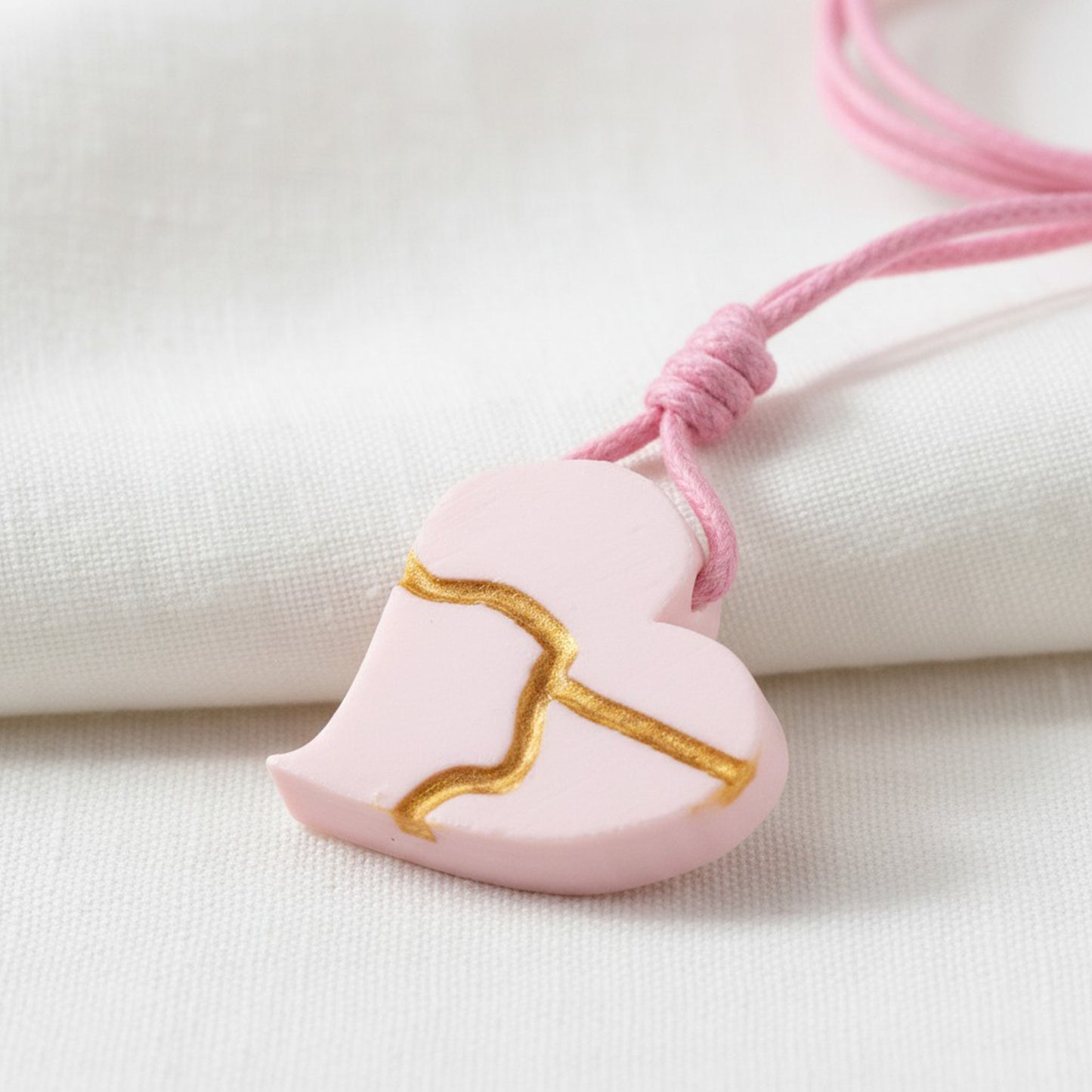 Kintsugi Heart Necklace: Pink Wearable Art Inspiration Gift Handmade Pendant