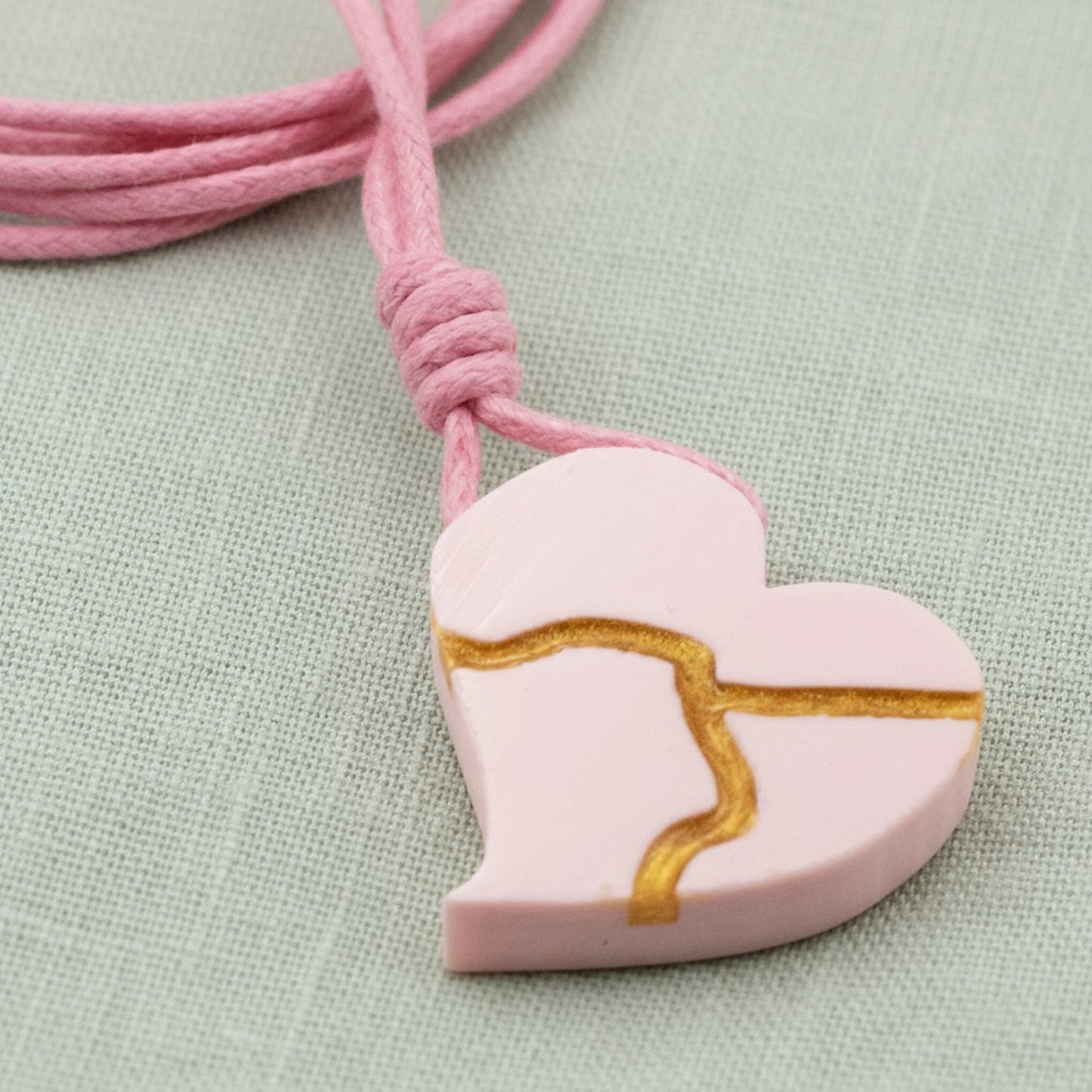 Kintsugi Heart Necklace: Pink Wearable Art Inspiration Gift Handmade Pendant