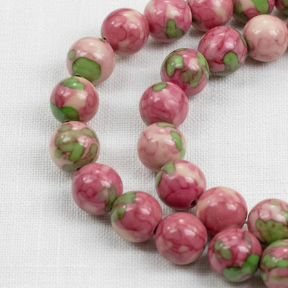 Pink Rain Flower Stone Beads: 8mm Natural Gemstone Spring Garden Jewelry 15" Strand