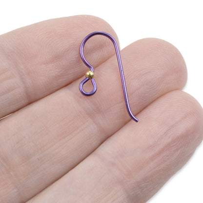 10 Purple Niobium Ear Wires 2mm Brass Accent Bead 20 Gauge Hypoallergenic Boho USA