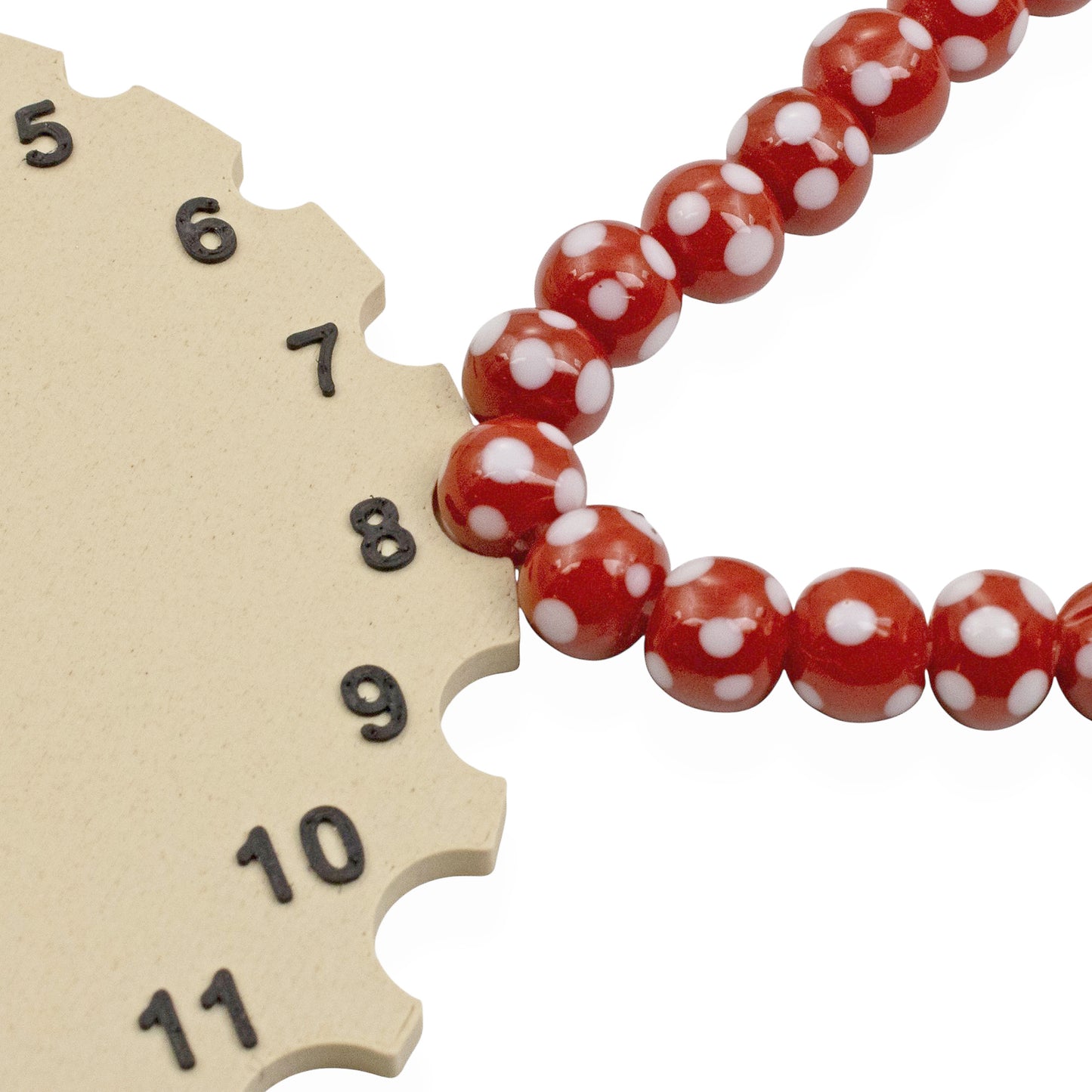 Red with White Dots Lampwork Glass Beads, Handmade Indonesian, 8mm 17" Strand