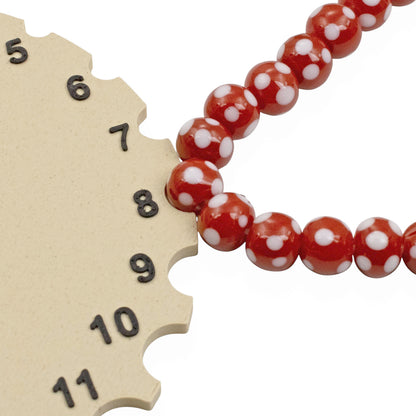 Red with White Dots Lampwork Glass Beads, Handmade Indonesian, 8mm 17" Strand
