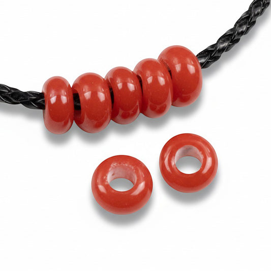 Red Rondelle Lampwork Beads: Indonesian Glass Large Hole 10mm Euro Style 10-Pack