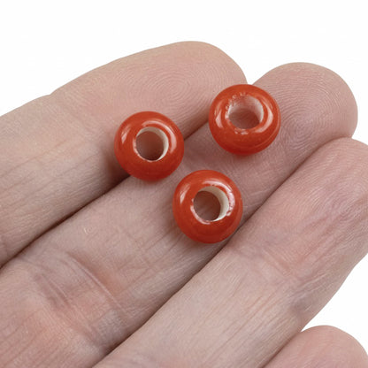 Red Rondelle Lampwork Beads: Indonesian Glass Large Hole 10mm Euro Style 10-Pack
