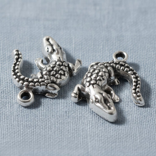 20 Silver Alligator Charms, Southern-Style Gator DIY Jewelry, Wildlife Crafts