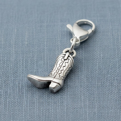 Silver Western Boot Clip-on Charm Detailed with Secure Clasp, Rustic Accessory