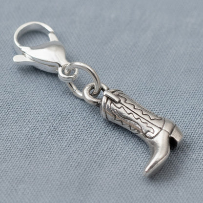 Silver Western Boot Clip-on Charm Detailed with Secure Clasp, Rustic Accessory