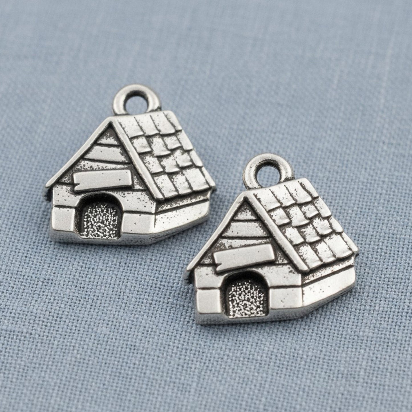 TierraCast Dog House Charms - Silver Pewter Pet Lover Jewelry Components 2 Pack