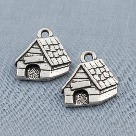 TierraCast Dog House Charms - Silver Pewter Pet Lover Jewelry Components 2 Pack