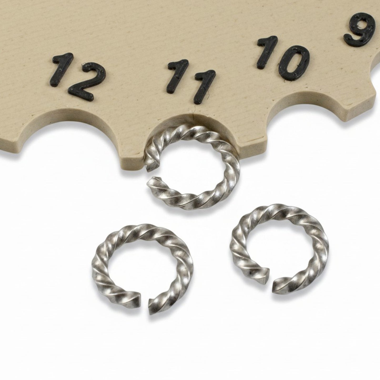 Antique Silver Rope Jump Rings: Large 11mm Twisted Texture Nunn Design 10-Pack