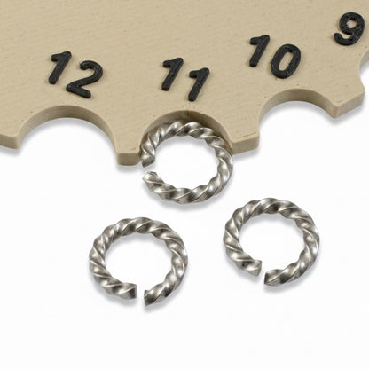 Antique Silver Rope Jump Rings: Large 11mm Twisted Texture Nunn Design 10-Pack