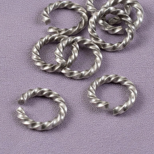 Antique Silver Rope Jump Rings: Large 11mm Twisted Texture Nunn Design 10-Pack