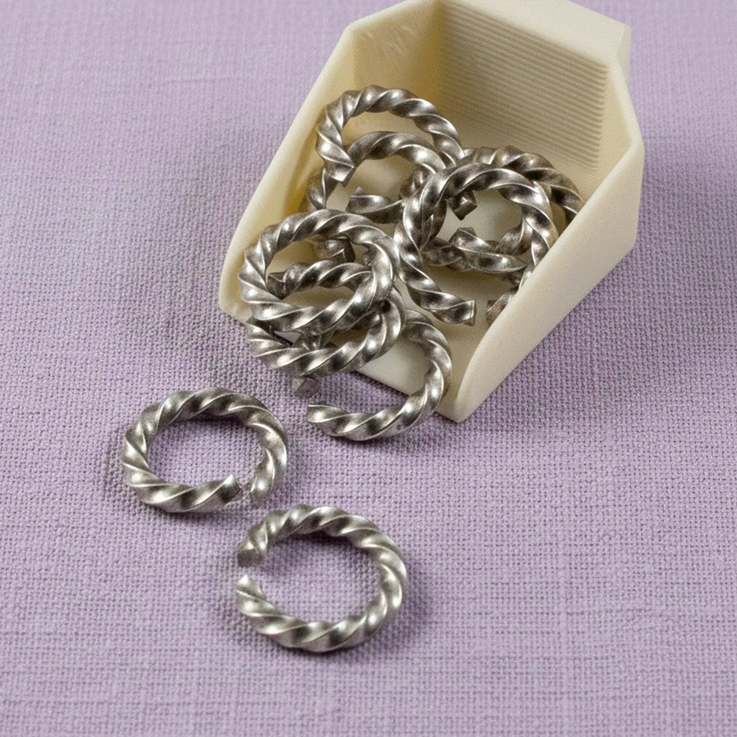 Antique Silver Rope Jump Rings: Large 11mm Twisted Texture Nunn Design 10-Pack