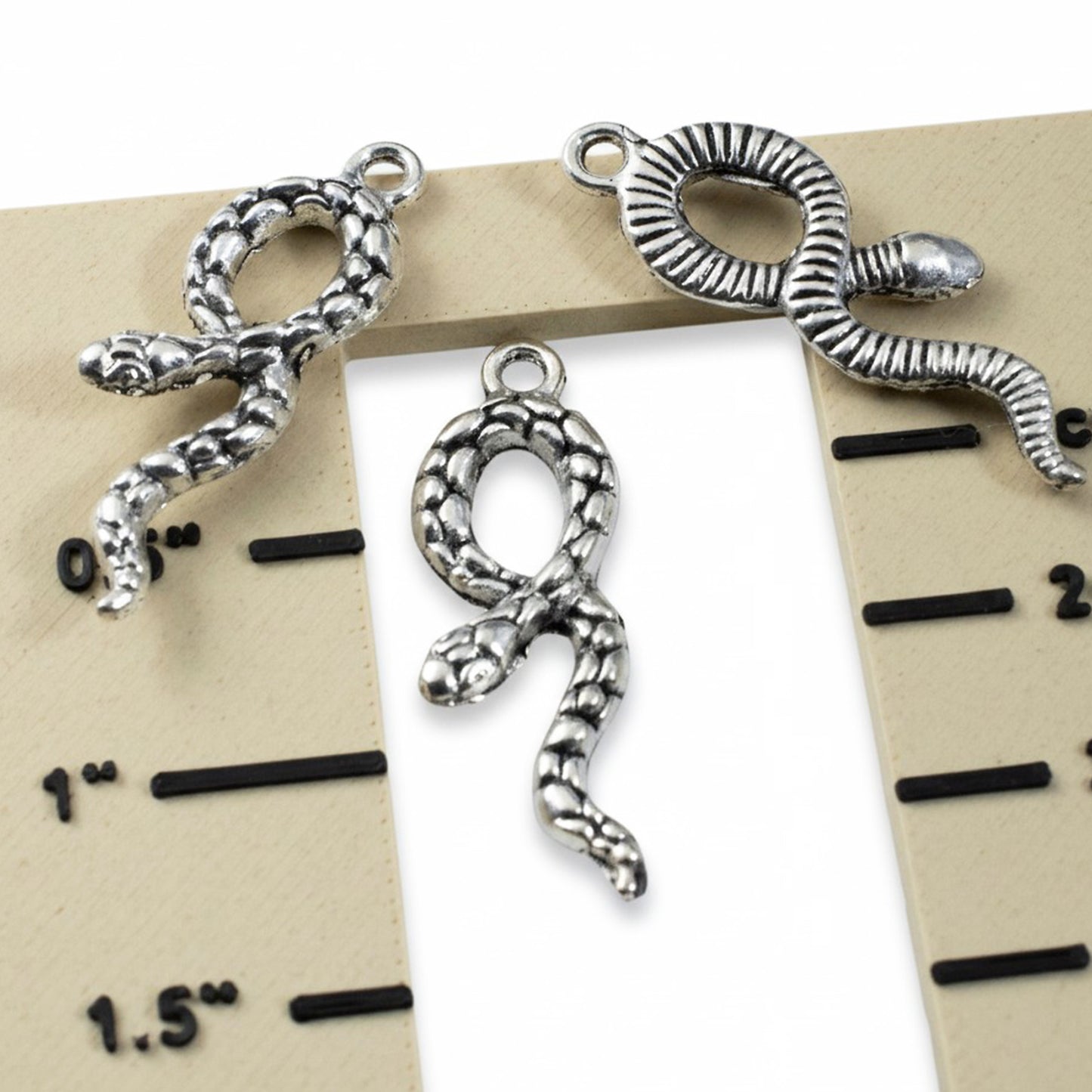 Silver Snake Charms: Antique Finish 3D Serpent Pendant Jewelry Making 10-Pack
