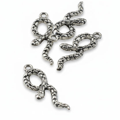 Silver Snake Charms: Antique Finish 3D Serpent Pendant Jewelry Making 10-Pack