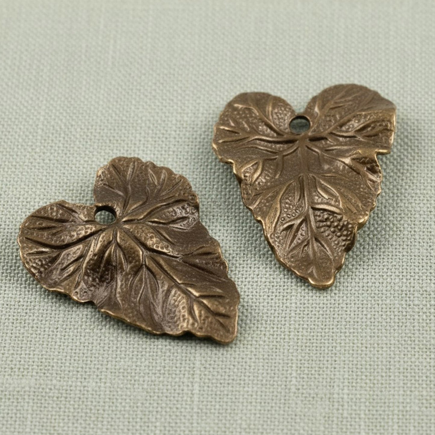 Woodland Leaf Charms: Natural Brass Vintaj Stamping Autumn Earring Findings 4-Pack