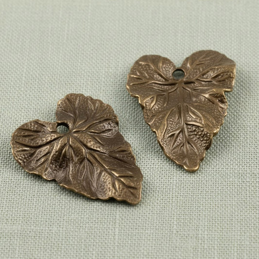 Woodland Leaf Charms: Natural Brass Vintaj Stamping Autumn Earring Findings 4-Pack
