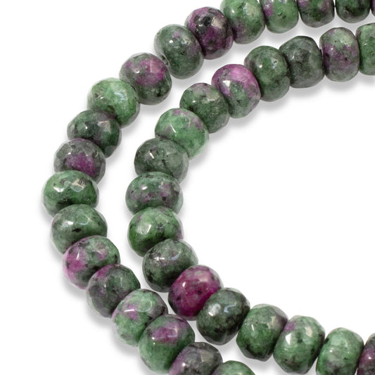 Ruby Zoisite Faceted Rondelle Beads, Green Pink Gemstone 75Pcs/Strand