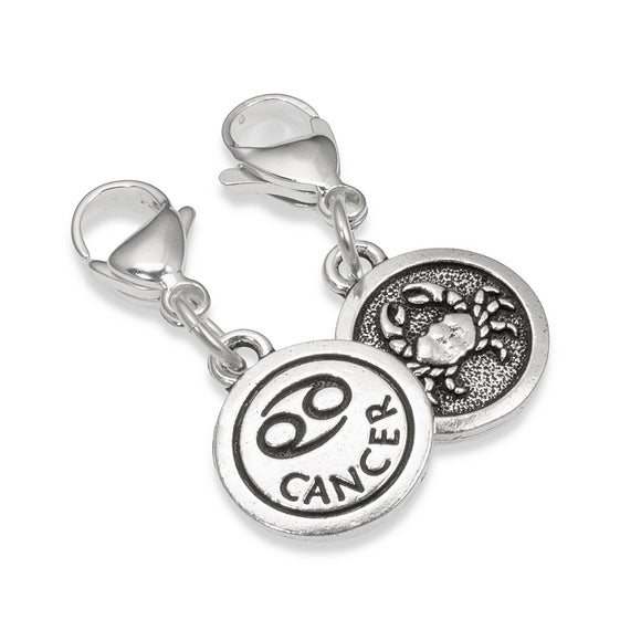 Silver Cancer Clip-on Charm, Astrology Zodiac The Crab + Lobster Clasp