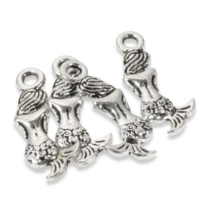 12 Silver Mermaid Back Charms, Ocean-Inspired Pendants for DIY Summer Jewelry, Ideal for Charm Bracelets and Earrings