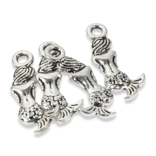 12 Silver Mermaid Back Charms, Ocean-Inspired Pendants for DIY Summer Jewelry, Ideal for Charm Bracelets and Earrings