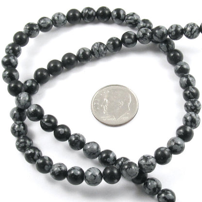 6mm Snowflake Obsidian Round Gemstone Beads, Black, Gray, 15" Strand (64 Pieces)