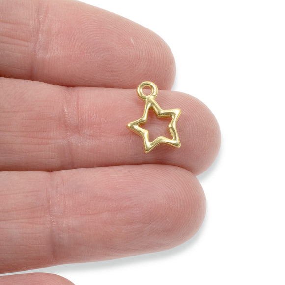 Gold Open Star Charms, TierraCast Pewter Celestial, Space Charm 4/Pkg