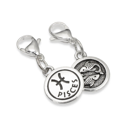 Silver Pisces Clip-on Charm, Astrology Zodiac The Fish + Lobster Clasp