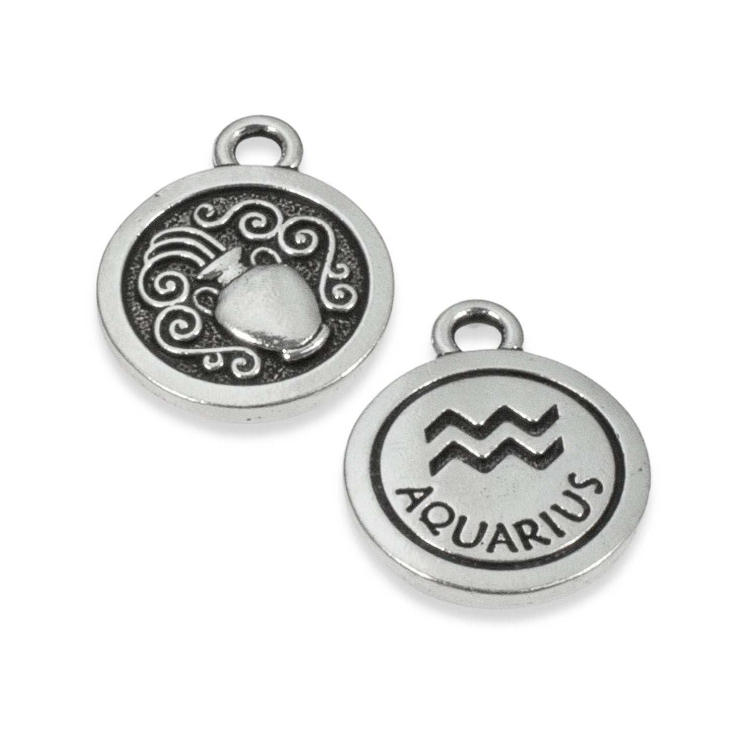 TierraCast Double Sided Pewter Zodiac Charms-Silver Aquarius (2 Pieces)