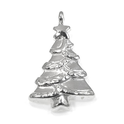 5 Bright Silver Christmas Tree Pendants, Holiday Charms, Horizontal Loop