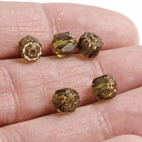 25 Olive Green Faceted 6mm Crown Cathedral Beads, Czech Glass for DIY Jewelry