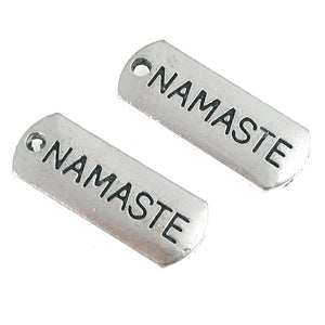 20 Silver Namaste Bar Charms, Metal Word Zen, Yoga, Meditation Pendants