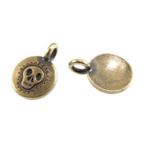 Antique Brass Round Skull Charms, TierraCast Halloween, Fall Charm 2/Pkg