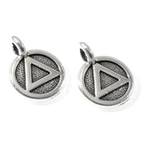 5 Silver Triangle Recovery Charms, Round Sobriety AA Symbol For Leather Cord