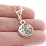 Starry Night Clip on Charm, Silver Moon + Crystal Accent & Lobster Clasp