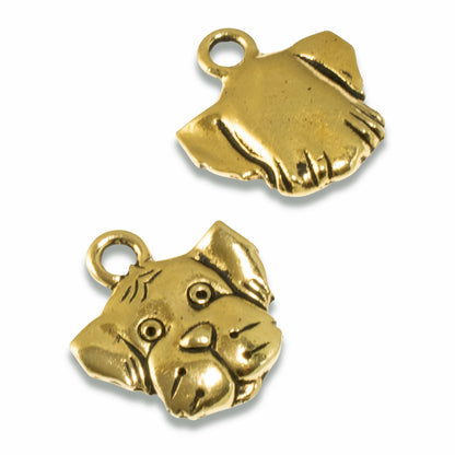 2 Gold Dog Charms - TierraCast Spot Charm - Puppy Face - DIY Jewelry & Crafts