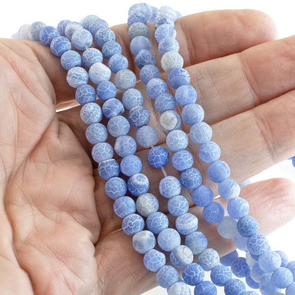 Light Blue 5mm Frosted Dragon Vein Agate Beads, Crackle Stone, 65 Pcs