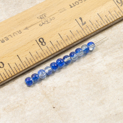 4mm Blue & Clear Round Glass Crackle Beads | Two-Tone Double Color 200/Pkg