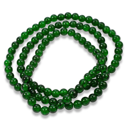 100-Pack 6mm Emerald Green Crackle Glass Beads, Round Christmas Bead